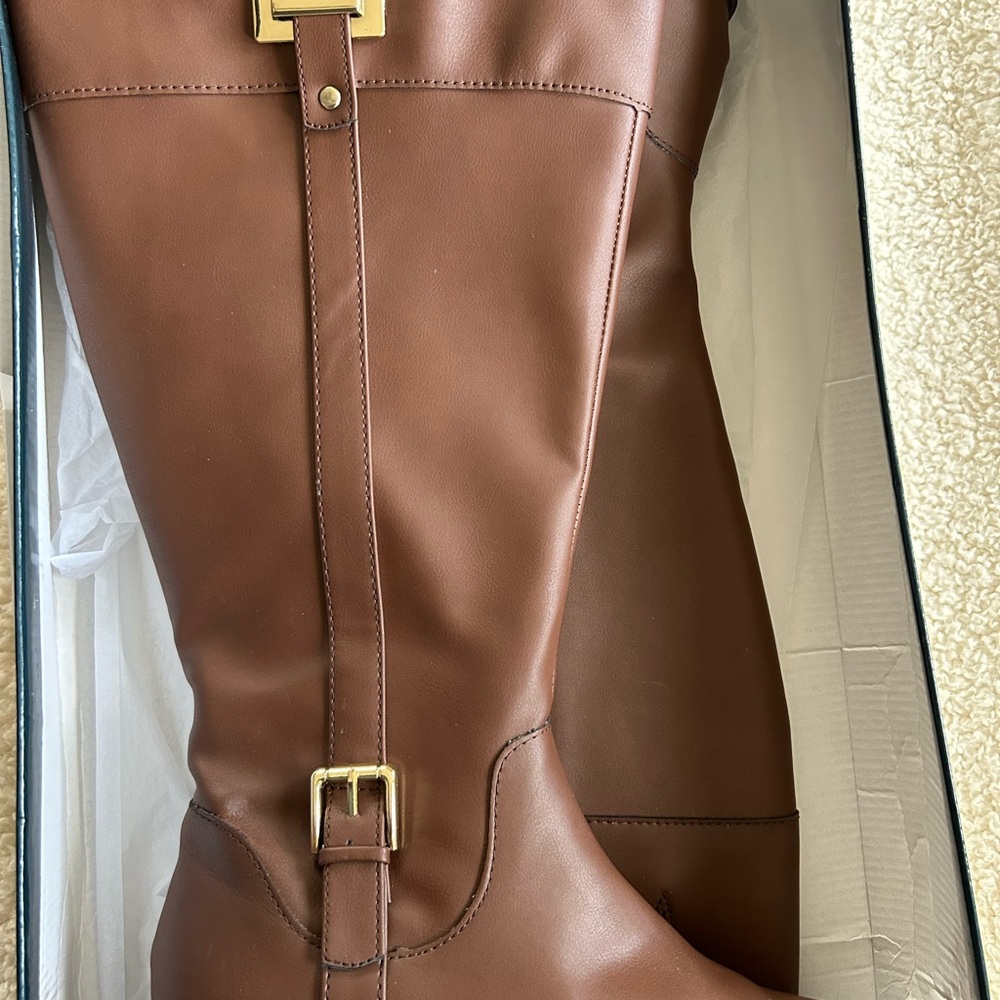 Karen Scott Brown Tall Riding Boots with Gold Buckle